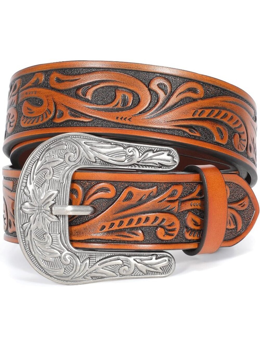 Unisex Brown Genuine Leather Belt Western Vintage Cowboy Cowgirl Country Belt